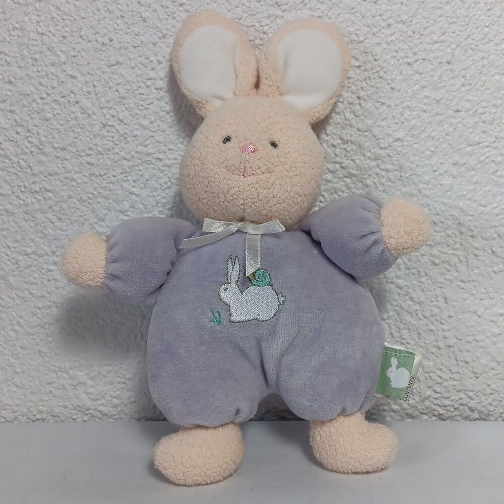 Soft Dreams Rattle Pink Bunny Rabbit Purple Velour 8in Soft Plush Lovey 94005